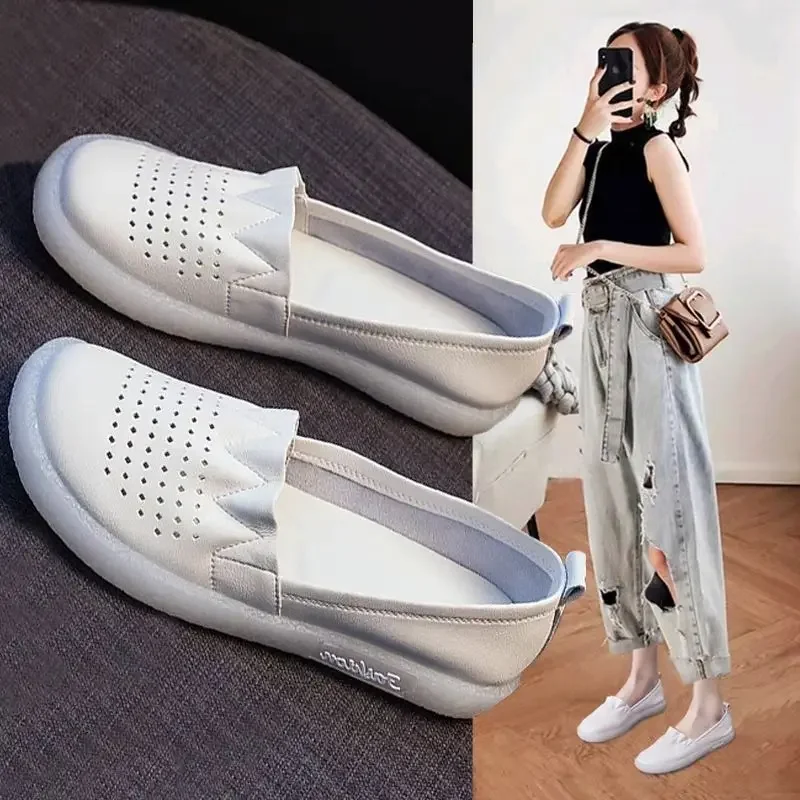 Loafer Slip-on Round Toe Weiße Damen Flache Schuhe Koreanischer Stil Schuh Niedriger Preis Hochwertige Mode Sommer 2025, Damenschuhe