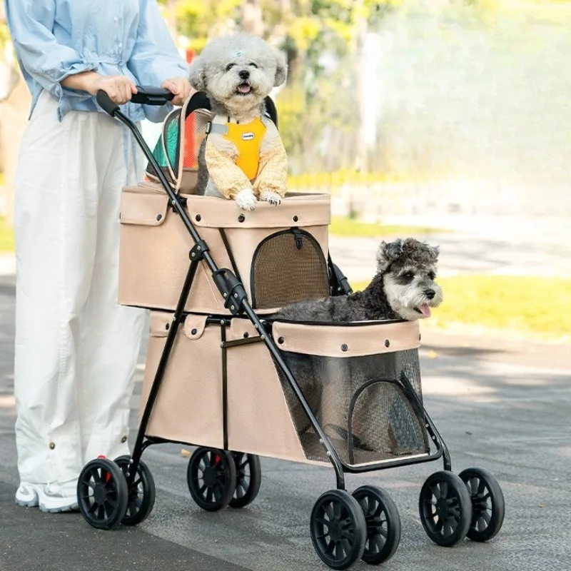 Leichter doppellagiger Haustier-Kinderwagen, Reise-Doppelschicht-Haustier-Kinderwagen, faltbarer Haustier-Außen-Kinderwagen für Hunde und Katzen