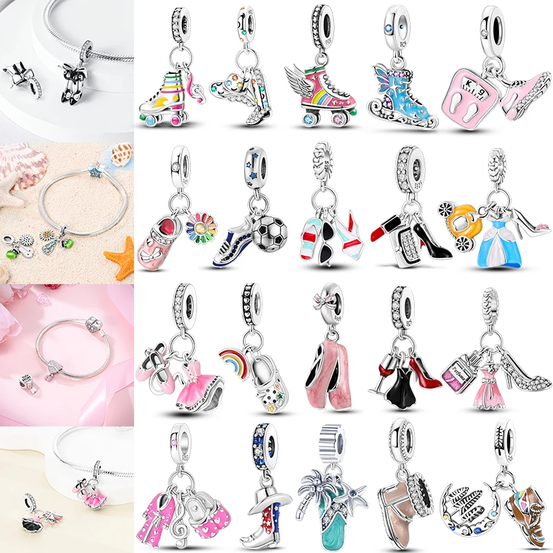 Heißer Verkauf 925 Sterling Silber High Heels Ballett Skates Schuhe Charm Anhänger Fit Original Perlen Armband DIY Schmuck Machen Perlen