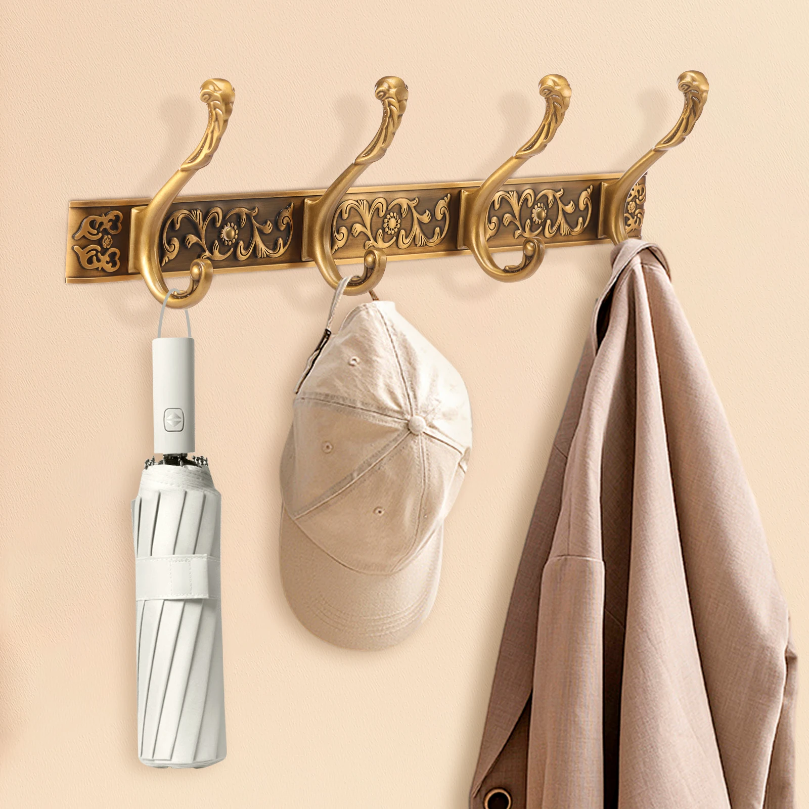 Vintage-Garderobe, Wandhalterung, Messing, dekorative Wandgarderobe zum Aufhängen von Schlüsseln, Geldbörsen, Hut, Robe, Handtuch, Kleidung, Handtuch, Hängehalter
