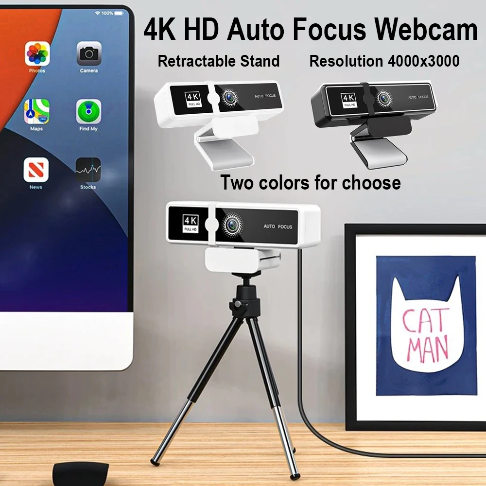 4K Pro Full HD Webcam 4000x3000 Büro Meeting Live-Kamera für PC Laptop Telefon Desktop Mini Webcam Gratis Geschenk Einziehbarer Ständer