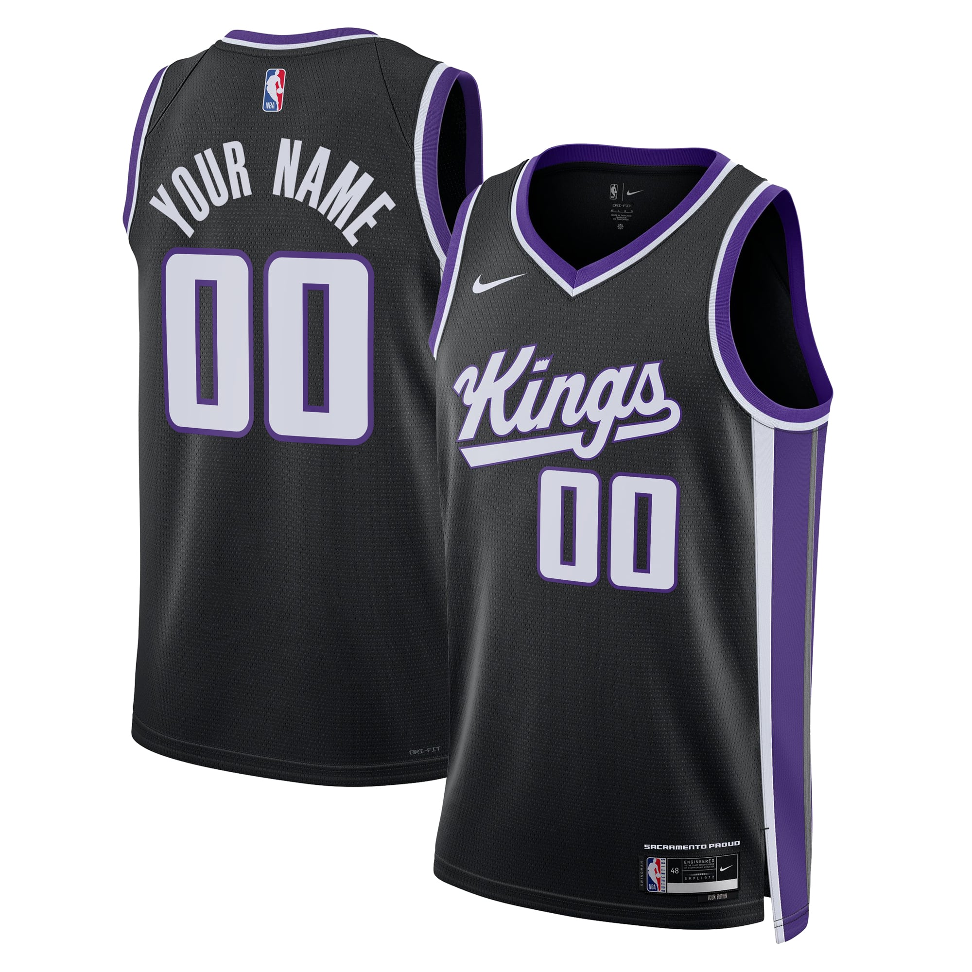 Maillot Nike Icon Swingman des Sacramento Kings - Personnalisé - Unisexe - Homme Taille: 3XL