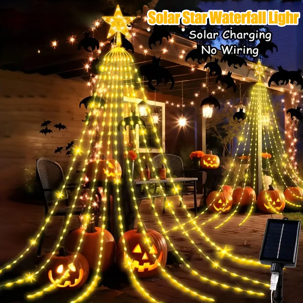 Fünfzackiger Stern Wasserfall-Lichterkette Solarbetriebene Außen-Campingbeleuchtung 8 Modi Lichterkette für Weihnachtsbaum Party Feiertagsdekoration