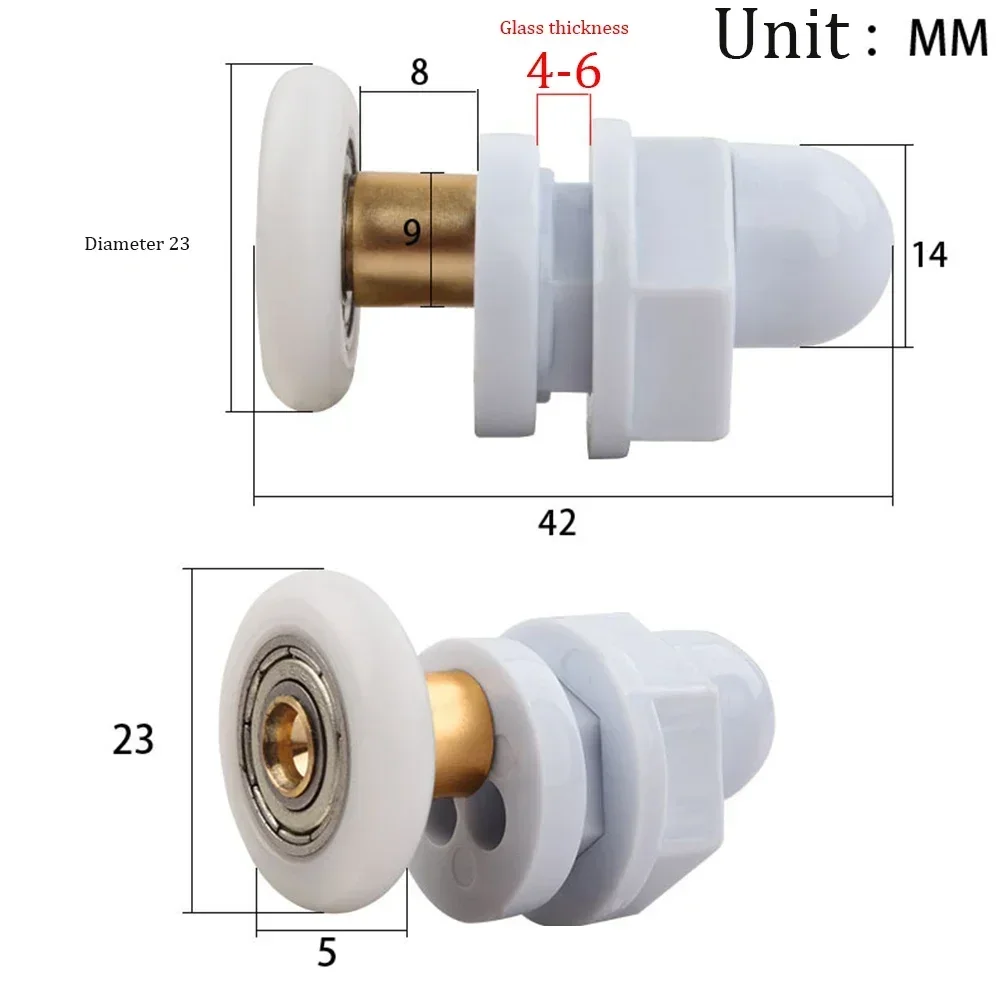 4 Stück Duschtürrollen, hochwertige 19 mm/23 mm/25 mm/27 mm/29 mm Ersatzräder für Glas-Schiebetüren, Hardware-Zubehör