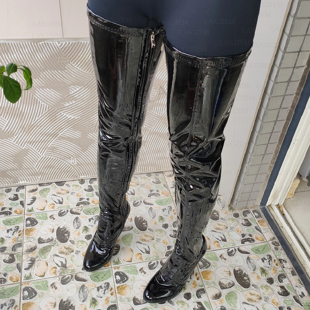 BERZIMER Frauen Oberschenkel Hohe Stiefel Stretch Voll Zipper Stiletto High Heels Über Knie Stiefel Damen Schuhe Frau Große Größe 40, 42, 50 52