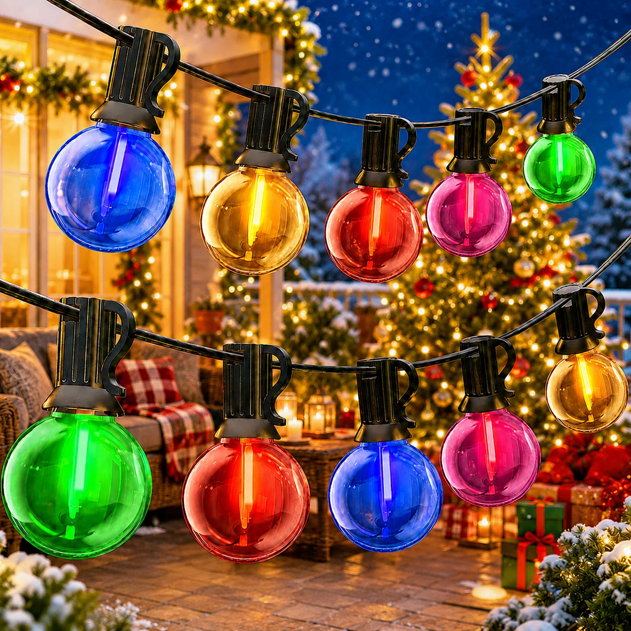 8 Modi G40 Bunte Kugel-Lichterkette IP44 Wasserdicht Outdoor Bruchsichere LED Festliche Girlande für Garten, Terrasse, Feiertage, Hinterhof, Partydekoration