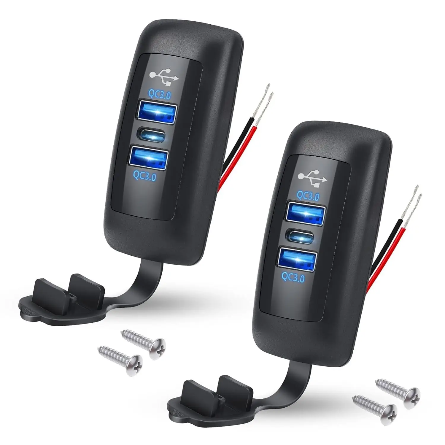 USB Auto Motorrad Ladegerät Dual QC3.0 PD Typ-C Universal Auto Ladegerät Wasserdicht und Staubdicht 12-24V für Auto Boot Marine ATV