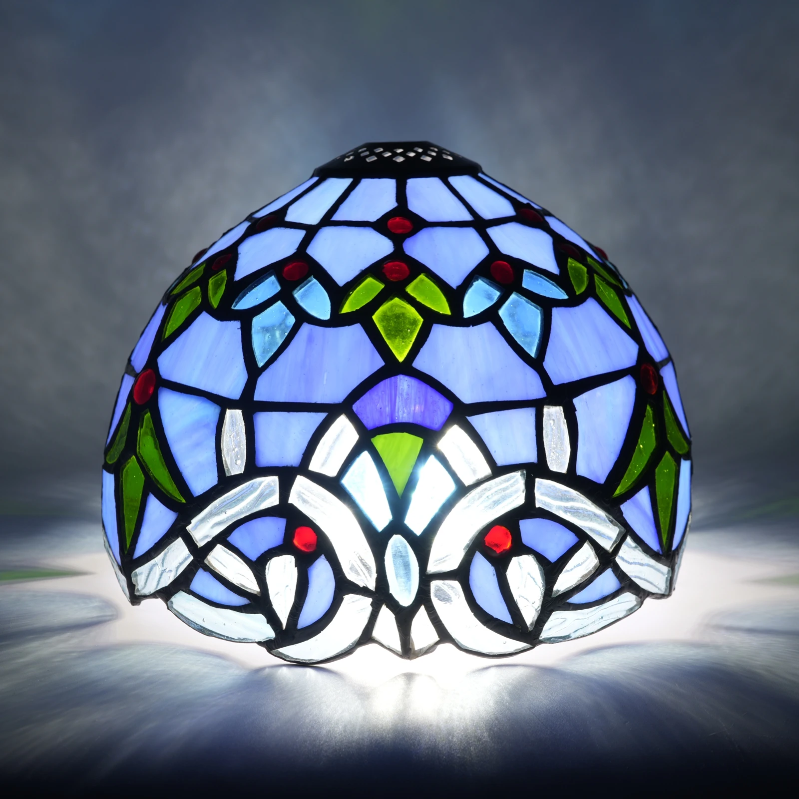 Tiffany-Lampenschirm-Ersatz, nur 8 Zoll breit, im Barock-Stil, Buntglas-Lampenschirme, geeignet für Nachttisch-Leselampen, Blau