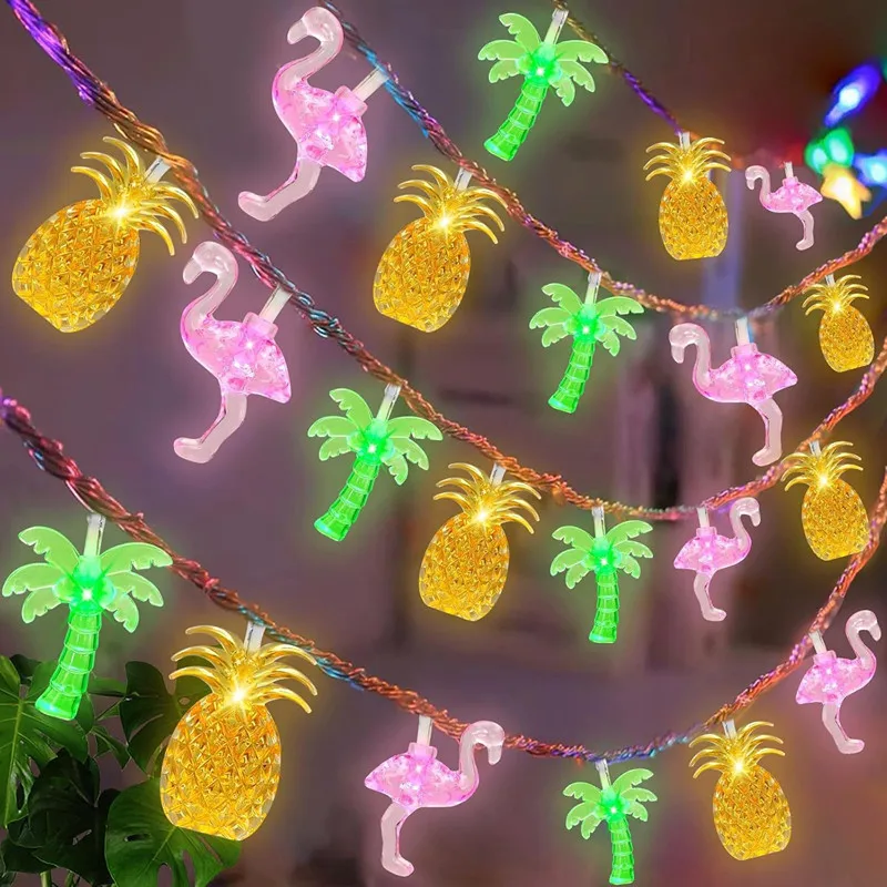 LED-Lichterketten für Feiertage, Niedliche Flamingo-, Ananas- und Palmen-Lichterketten für Innen/Außen, Sommer, Hochzeit, Geburtstagsdekoration