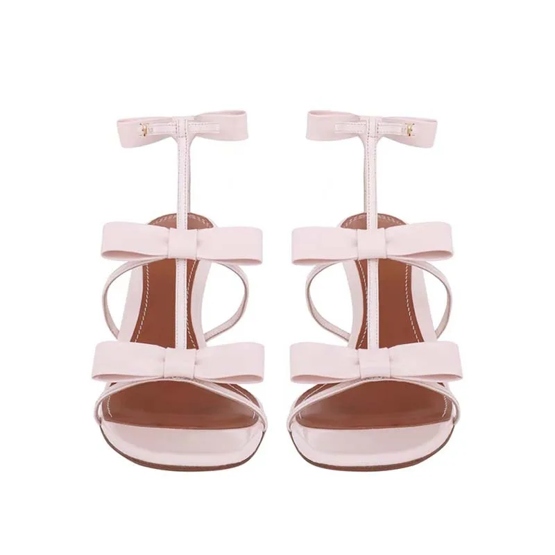 Rosa Schleife Schnalle Stiletto Sandalen Sexy Quadratische Offene High Heels Große Größe Dünne Riemen Hausschuhe Frauen Schuhe