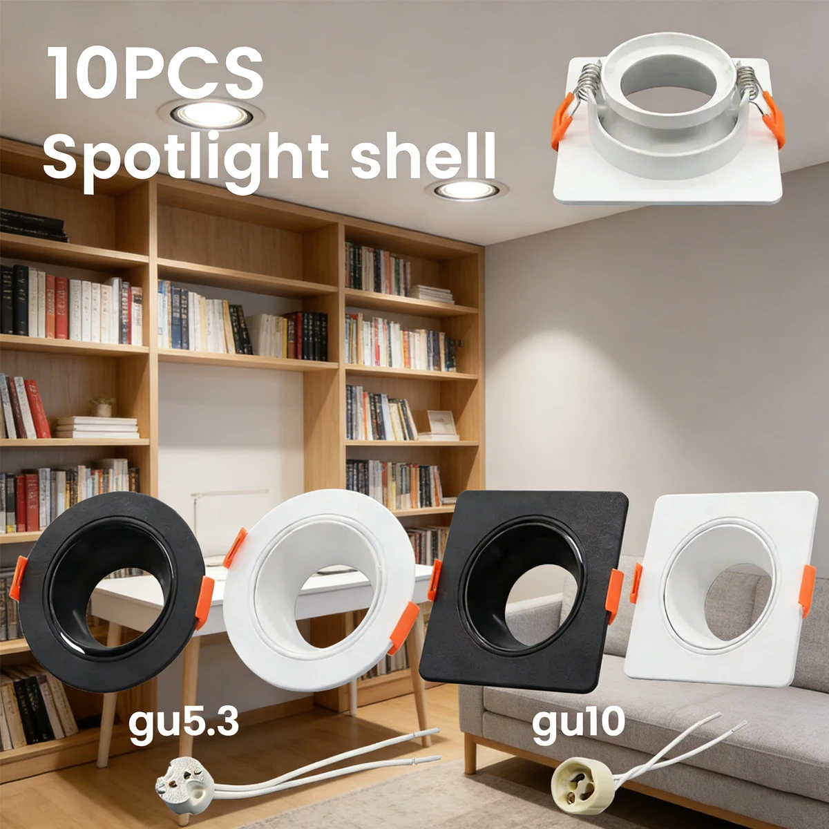 10er-Pack Verstellbare Einbaustrahler-Set GU10/GU5.3 Keramikfassung - Weiße & Schwarze Einbauleuchten für Heim- und Gewerbenutzung