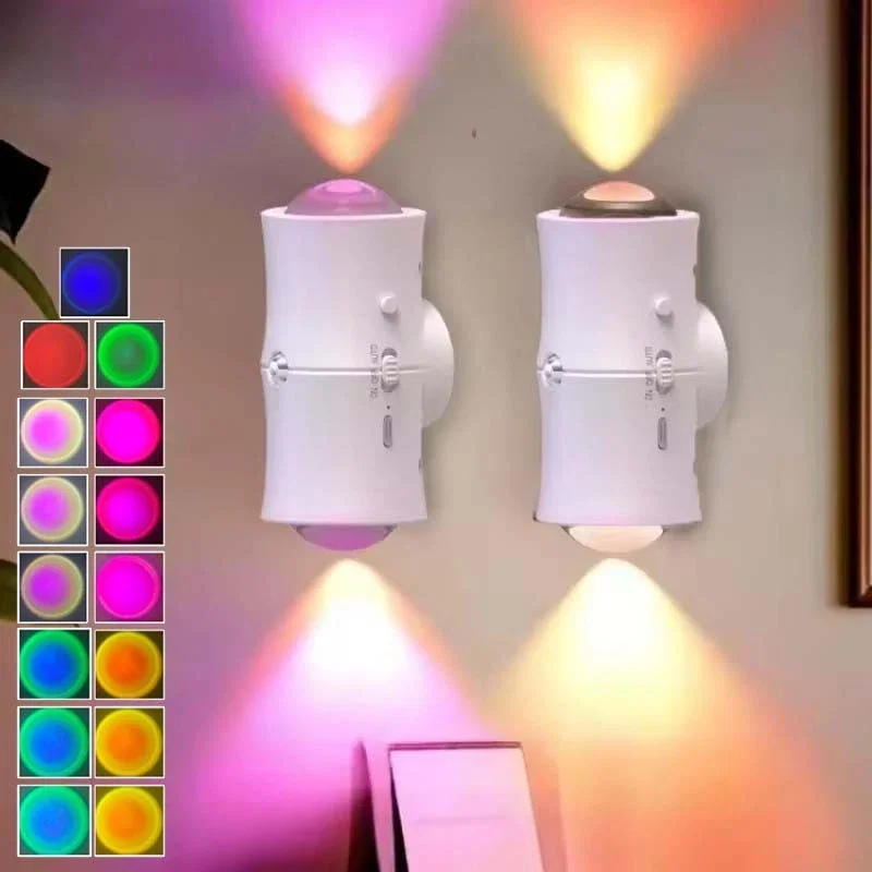 2X wiederaufladbare LED-Nachtlicht mit Bewegungsmelder, Wandleuchte, RGB-Farbverlauf, Umgebungslicht, dimmbare Innenleuchte, magnetische Stufenlampe