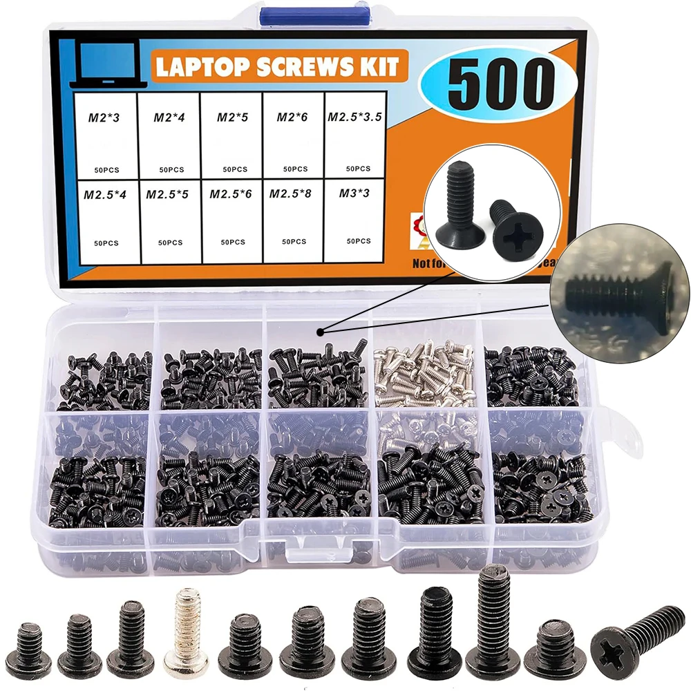 500 Stück M2 M2.5 M3 Laptop Notebook Computer Schraubensatz Phillips Flachkopfschrauben Set für IBM HP Dell Lenovo Samsung Sony Toshiba