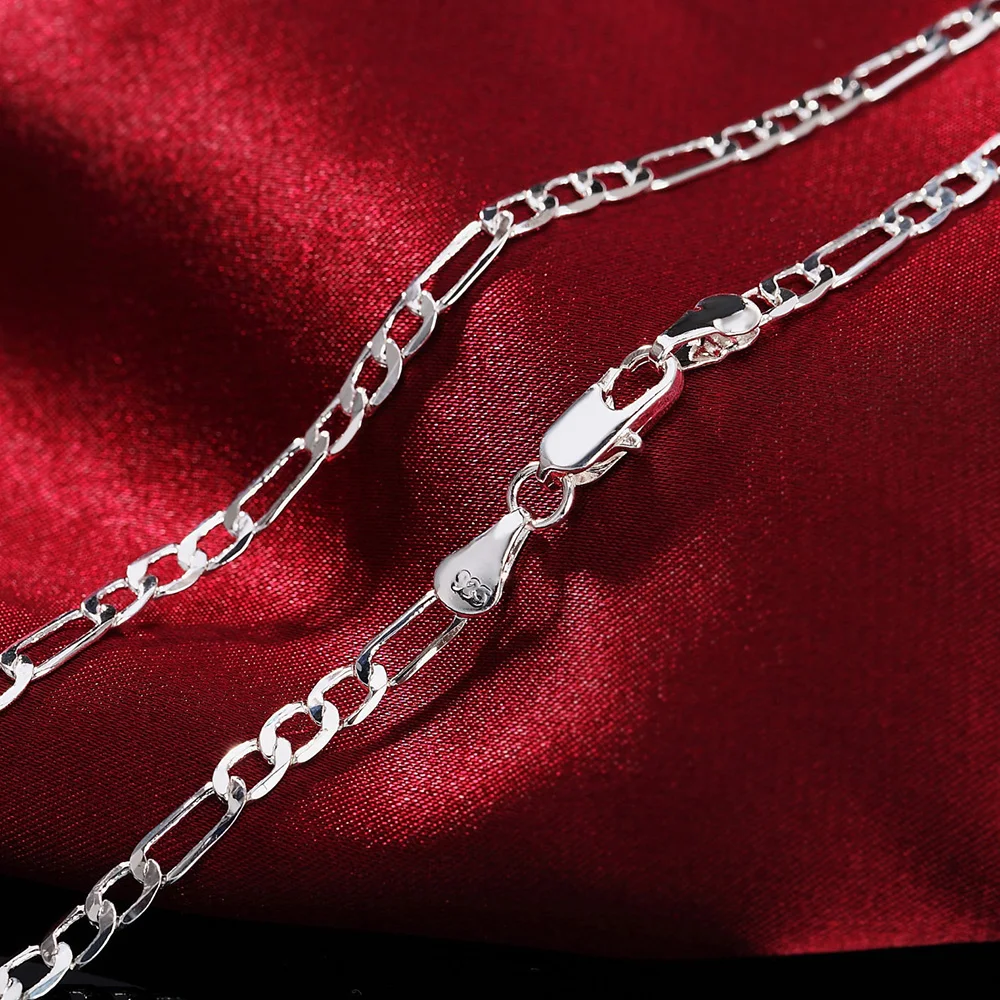 Edles Geschenk 925 Sterling Silber 4MM Kettenhalsband Hip-Hop Figaro Herren Damen Mode Kettenschmuck Accessoires