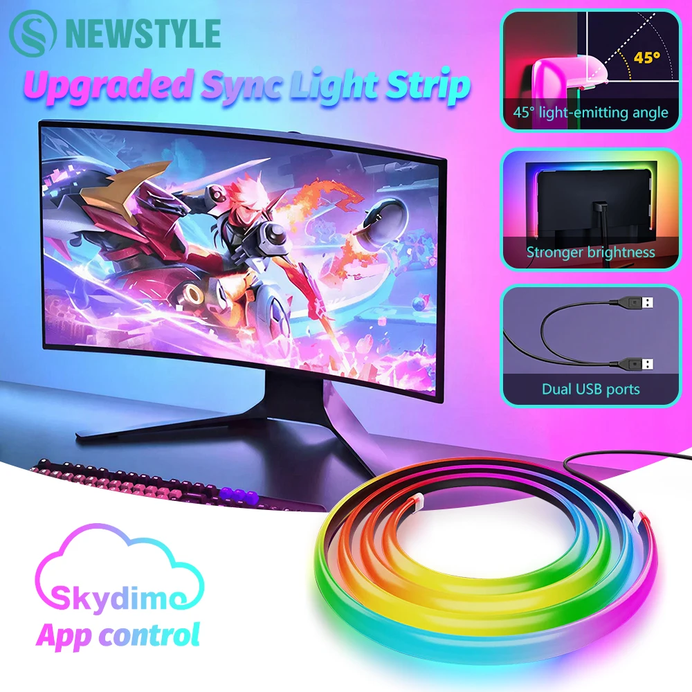 Verbesserte RGBIC LED-Lichtleiste PC-Monitor Hintergrundbeleuchtung Bildschirmfarbe Musik-Sync Computer-Lichtleiste mit Dual-USB-Anschluss APP-Steuerung