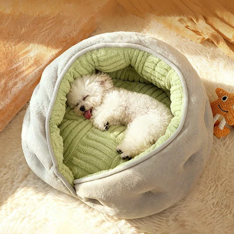 Winterverdicktes, umwickeltes Plüsch-Sofabett für kleine Hunde, halbgeschlossen, hautfreundlich, atmungsaktiv, Haustierhaus, Teddy, Zwergspitz-Zubehör