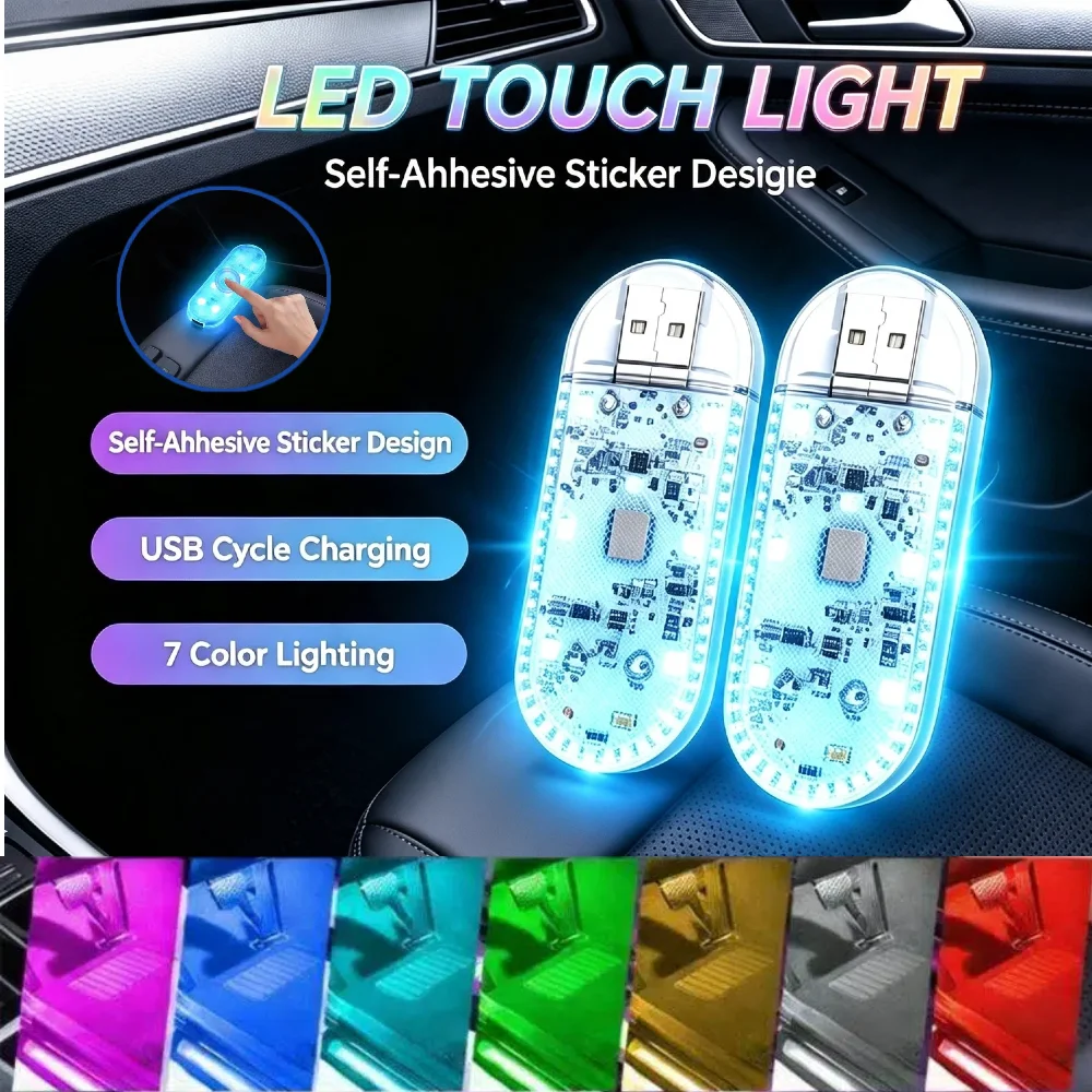 Portable LED Car Touch Light USB Charging Mini Roof Ceiling Reading Lamp Wireless Auto Interior Ambient Light Car Accessories