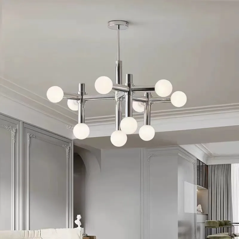 Bauhaus-Kronleuchter aus Glas, röhrenförmige antike Pendelleuchte für Küche, Schlafzimmer, Wohnzimmer, silberne geometrische Kugel-Pendelleuchte