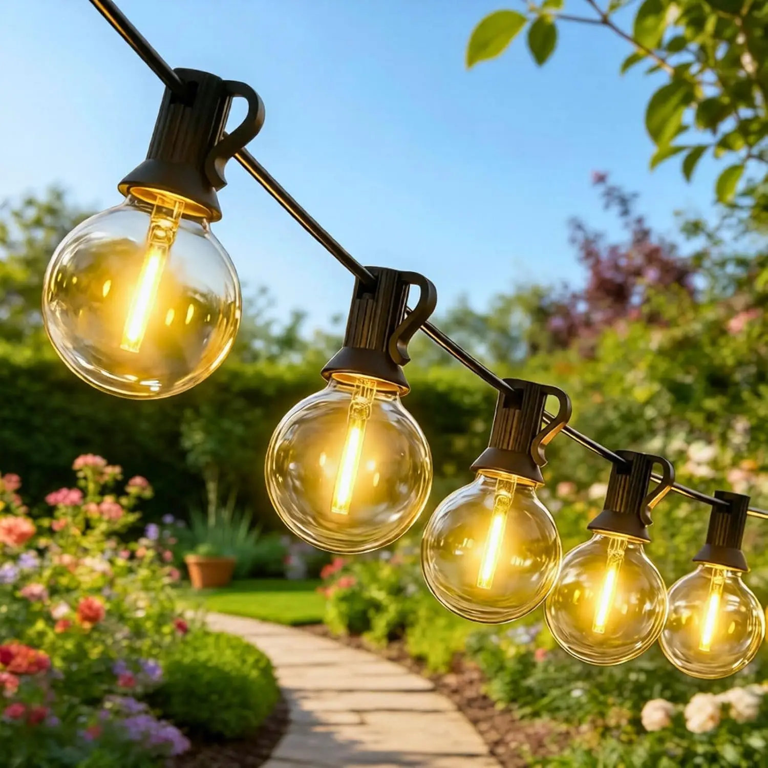 15M/9M G40 LED-Kugel-Lichterkette für den Außenbereich mit EU-Stecker, wasserdichte, verbindbare Hängelampe für Party, Garten, Balkon