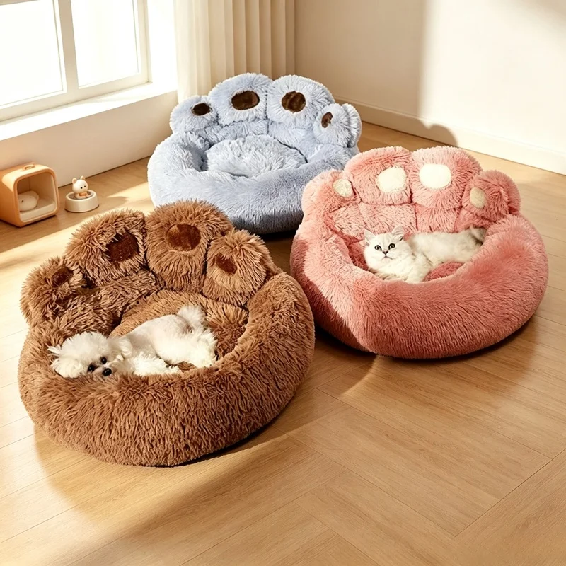 Winter-Bärenpfoten-förmiges Haustier-Sofabett, weiche, flauschige, warme Schlafmatte für kleine, mittelgroße und große Hunde und Katzen