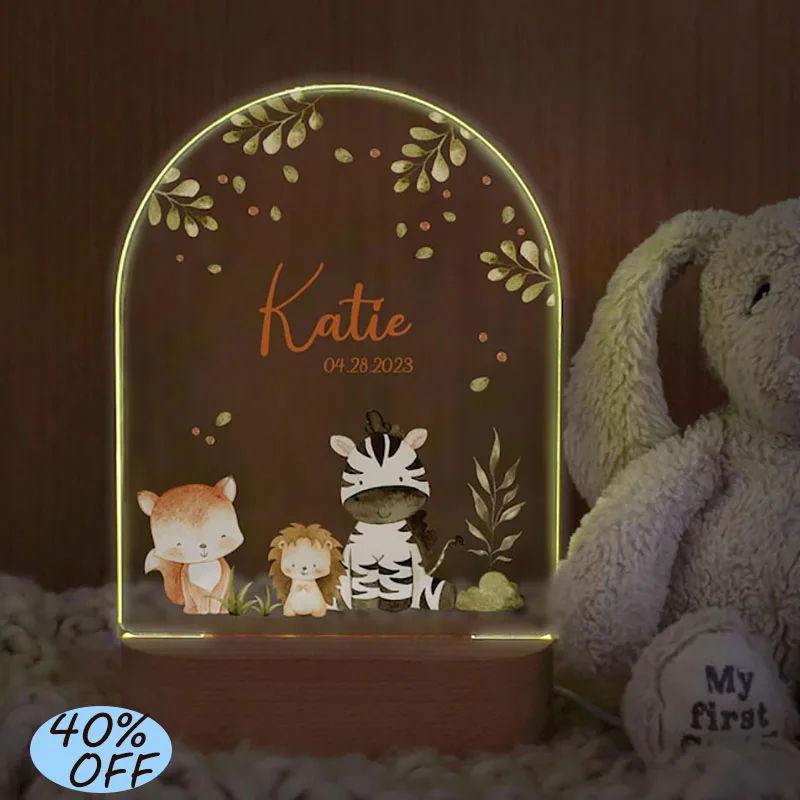 Benutzerdefinierte Name Cartoon Tier LED Kinderzimmer Dekor Geschenk für Jungen Mädchen Geburtstag Weihnachten Party Nachttisch Lampe Kinderzimmer