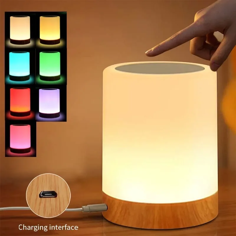 Touch Nachttischlampe RGB USB wiederaufladbar Nachtlicht Nachttisch Schreibtischlampe Schlafzimmer Lampen Raumdekoration Kinder Geschenk Tischleuchte
