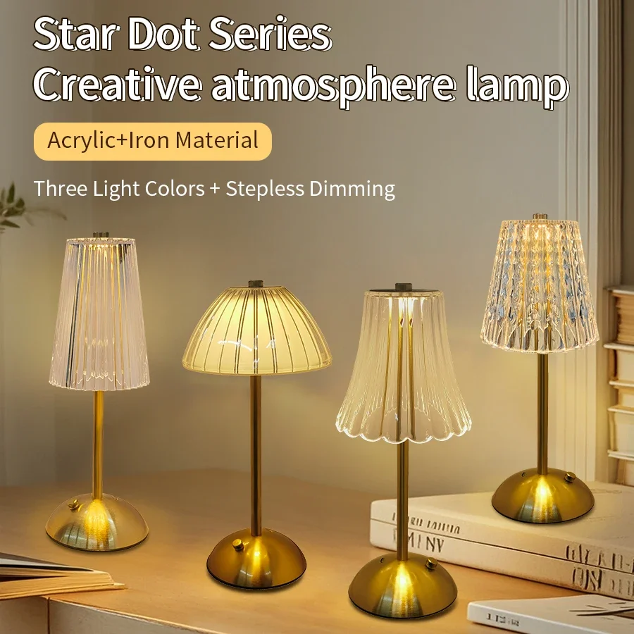 LED-Kristall-Schreibtischlampe, USB wiederaufladbar, Nachtlicht, Touch-Dimmung, Schreibtischlampe, Kaffee, Hotel, Bar, Schlafzimmer, Dekoration, Atmosphärenlicht
