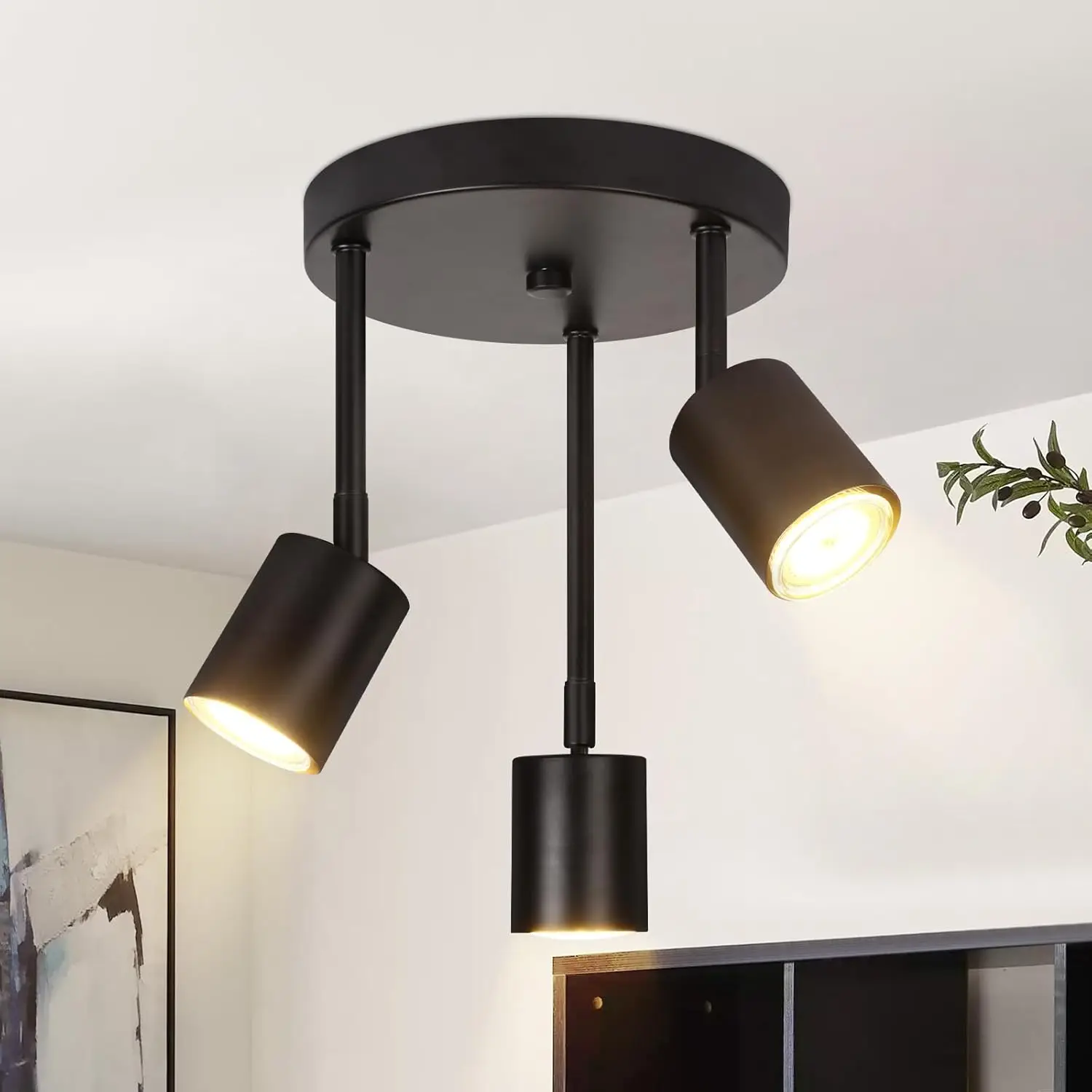 Deckenstrahler Schwarz Deckenlampe 3 Flammig - Schwenkbar Deckenleuchte LED GU10 Küchenlampe 350° Deckenspots Flurlampe mit Spots Strahler für Küche Flur Wohnzimmer (ohne Leuchtmittel)