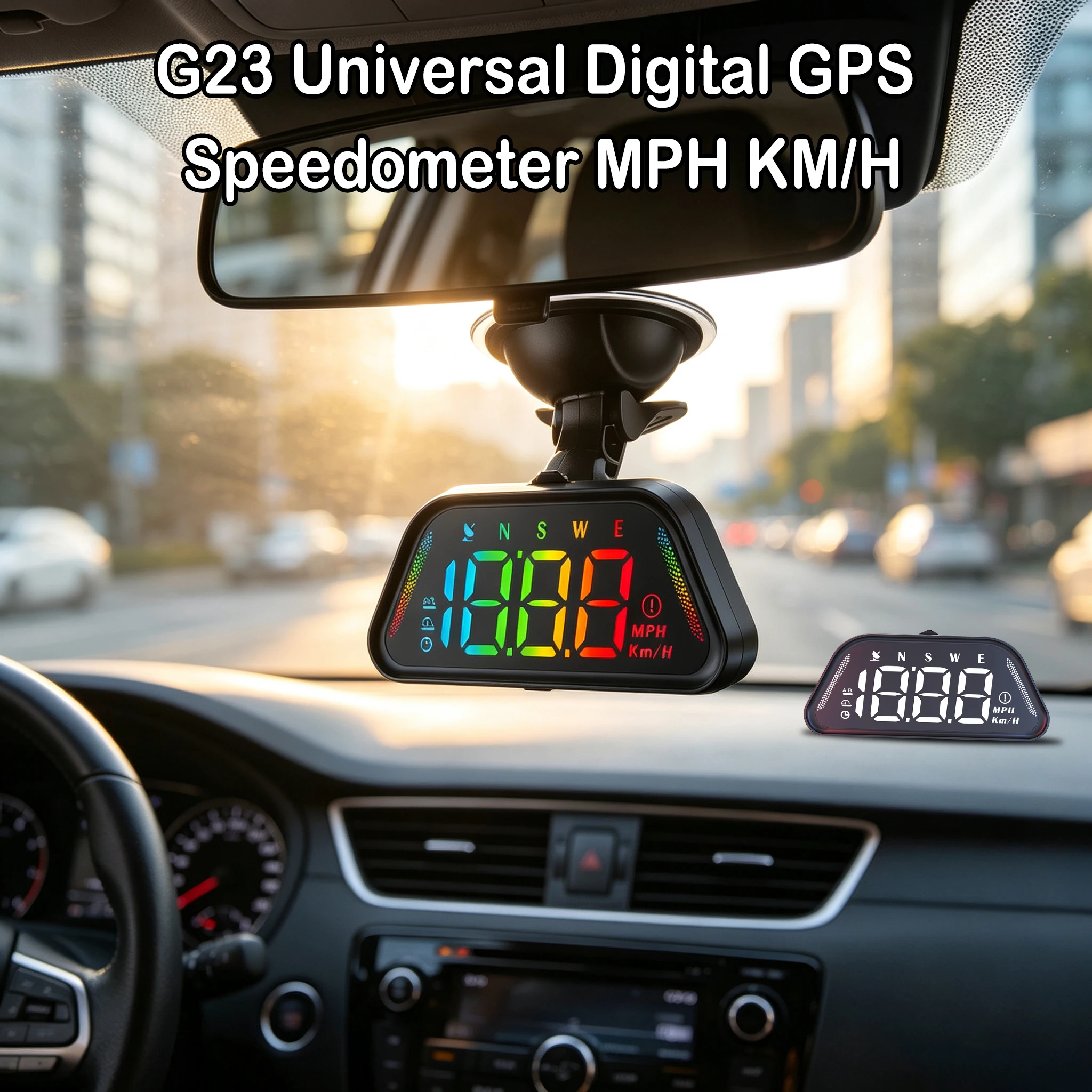 Universal G23 GPS Car HUD Speedometer MPH KM/H Switchable 7 Display Modes Plug and Play for All Vehicles 360°Mount