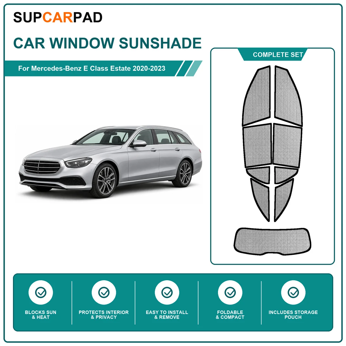 Pour Mercedes-Benz Classe E Break 2020-2023, ensemble complet de pare-soleil pour vitres de voiture, protection UV, intimité, isolation thermique, rideaux de voiture pliables