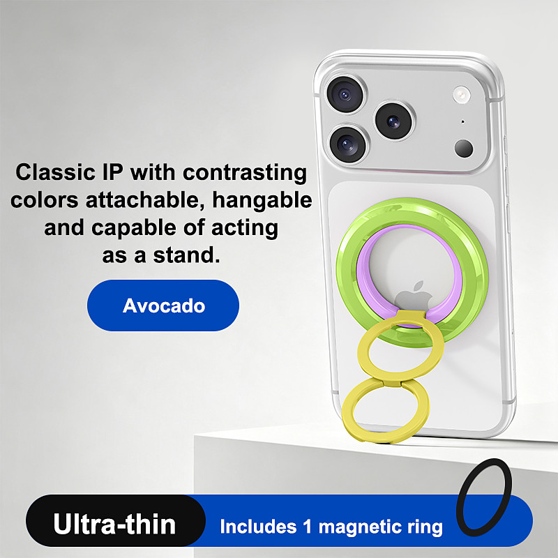 Colorful Magnetic Phone Ring Holder, Dual Ring Foldable Phone Grip Stand, Strong Magnetic Multi-Angle Finger Holder, Fidget Stress Relief Phone Accessory, MagSafe Compatible for iPhone 12 and Above,