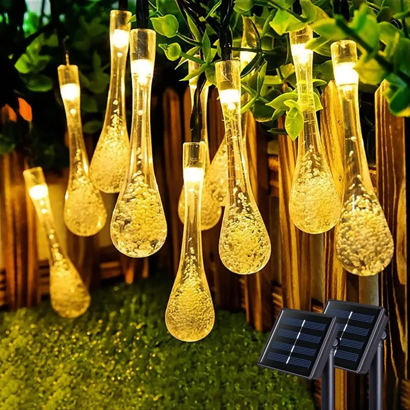 Solar Garden Decorative String Lights 5M 20LED Water Droplets Waterproof Outdoor Fariy Lamp Christmas Wedding Party Garden