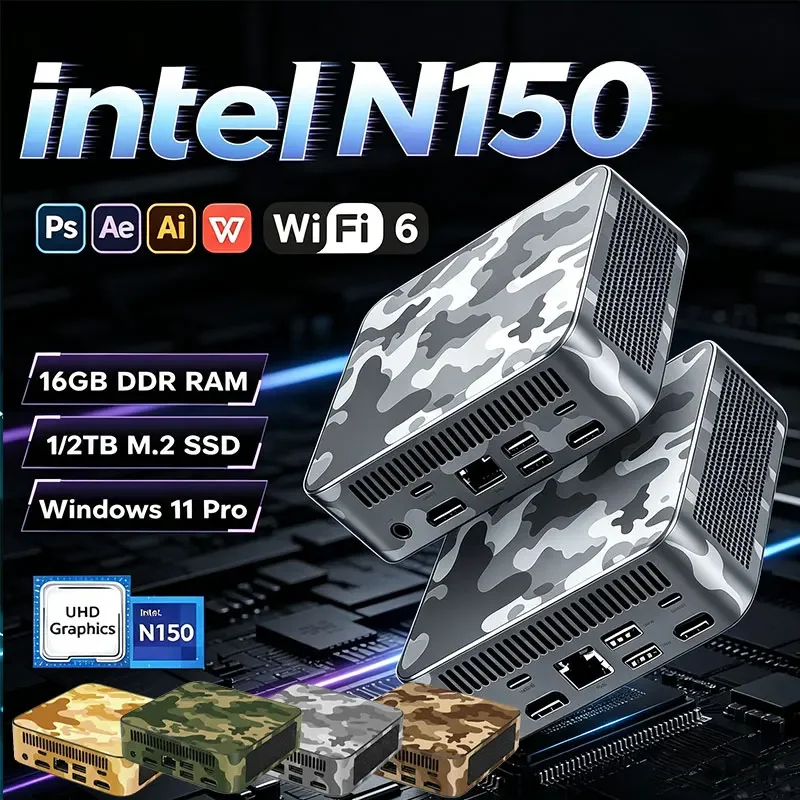 New Mini PC Computer Windows 11 Intel N150 PC Gamer 8/16GB RAM 1TB M.2 SSD 4K HD WiFi 6 BT5.2 Mini Desktop Computer