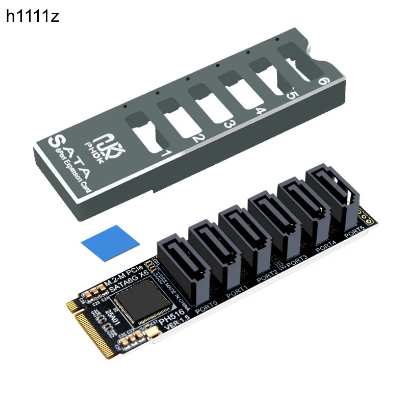 NVME zu 6-Port SATA3.0 Erweiterungskarte Riser Konverter SSD HDD SATA3 Port Multiplier M.2 M Key zu SATA Adapter mit Kühlkörpergehäuse