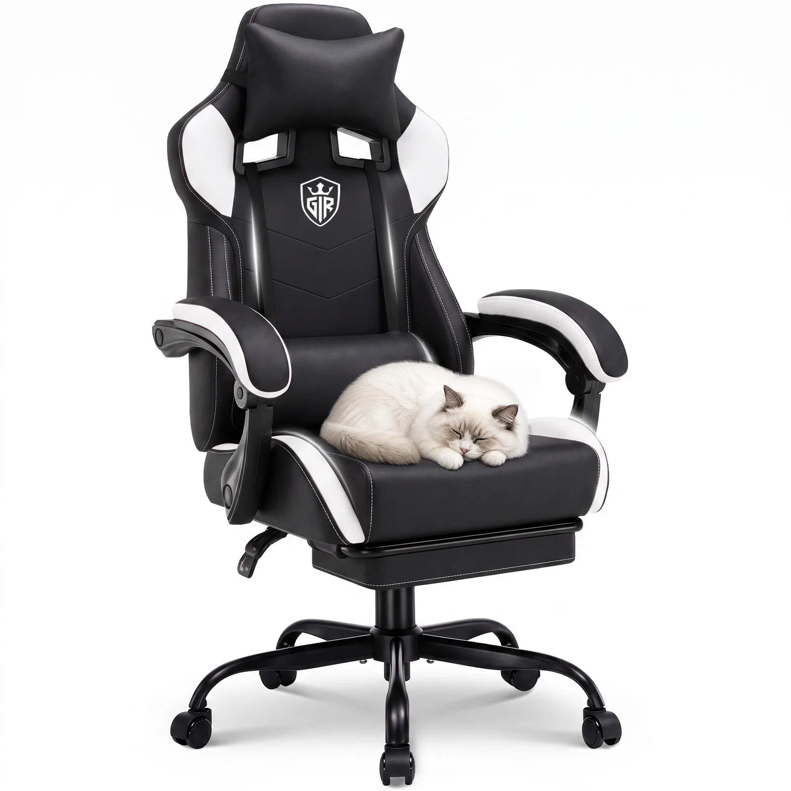 GTPLAYER Gaming Stuhl Bürostuhl Gaming Sessel mit Fußstütze, Ergonomischer Gamer Stuhl mit Verbundenen Armlehnen, Höhenverstellbaren Schreibtischstuhl 150KG
