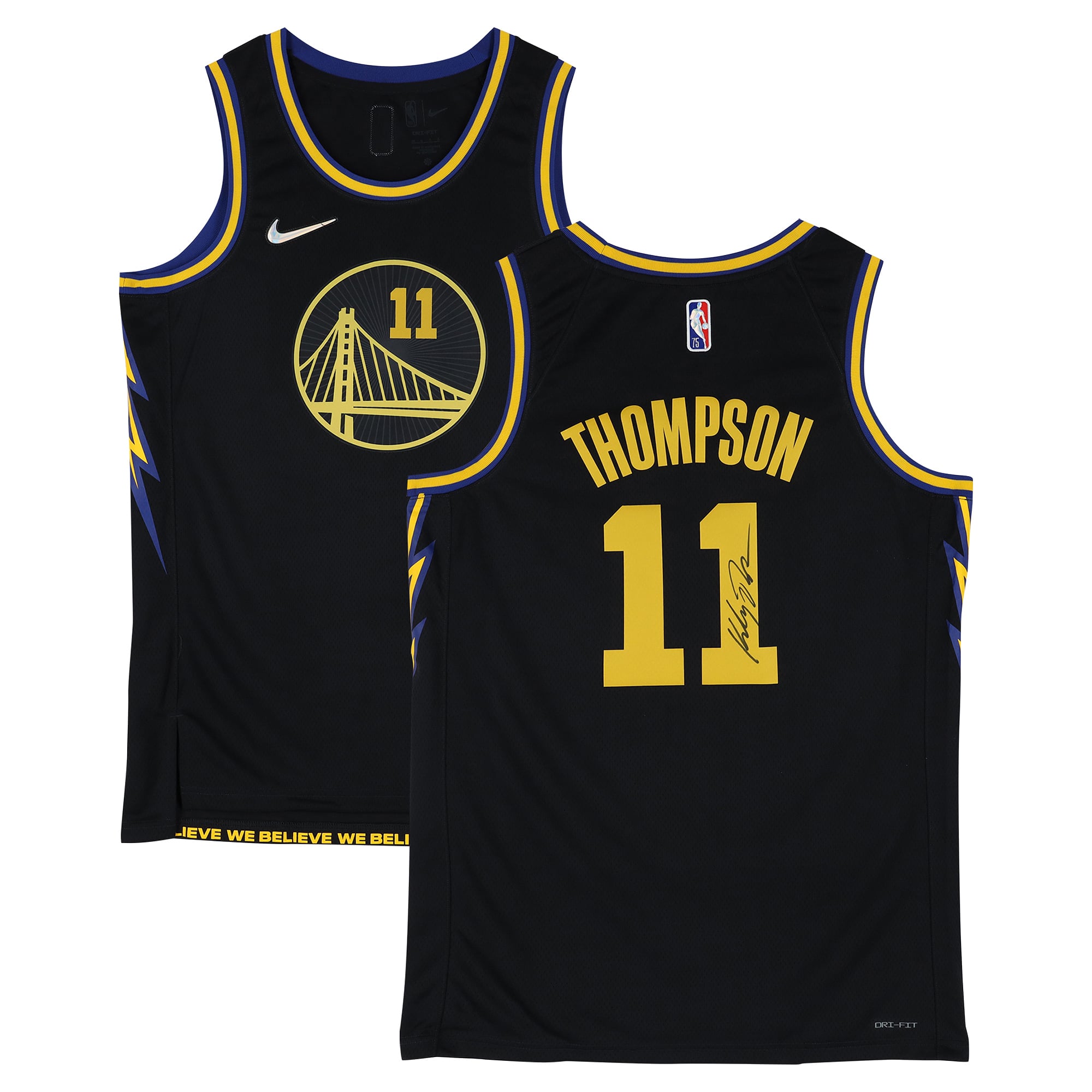 Klay Thompson Golden State Warriors signiertes schwarzes Nike 2021-22 City Edition Swingman-Trikot