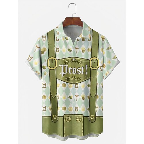 Fête d'Octobre Cadeaux pour hommes chemise boutonnée Santé Bière Fantasmagorique Drôle Imprimé Lederhosen pour Homme Adulte Impression 3D pour Oktoberfest Offrir des cadeaux Réunion de famille