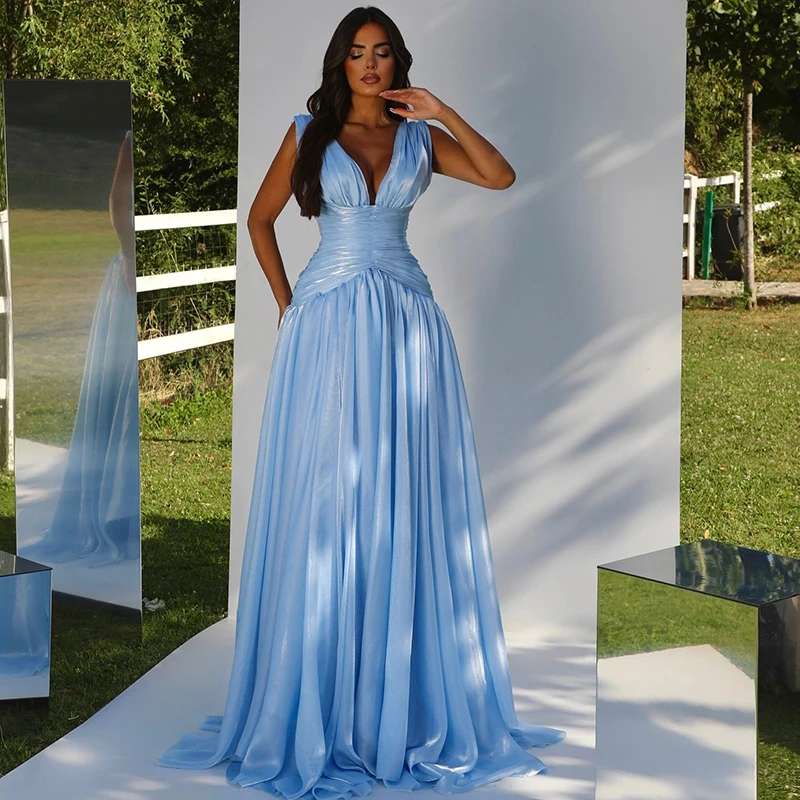 Thinyfull 2026 A-Line Prom Evening Dresses Saudi Arabia V-Neck Sleeveless Shiny Party Dress Sexy Cocktail Prom Gowns Customized
