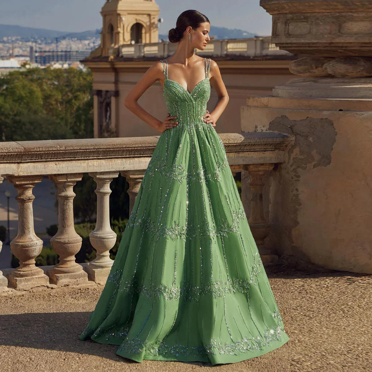 Arabian Saudi Elegant Luxurious Classic Modern Style Green Beads Women's Evening Dresses Exquisite Prom Gowns Customized