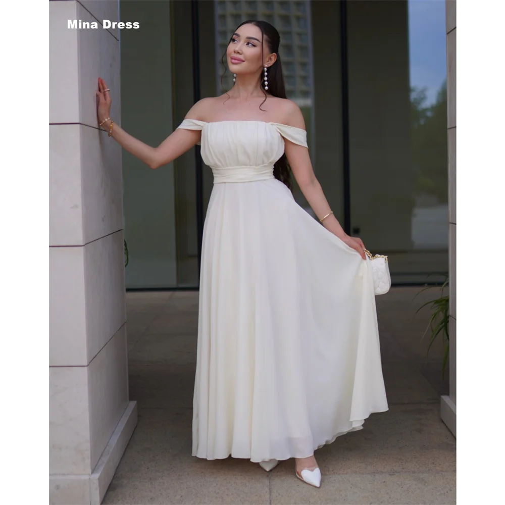 Mina Customized White One-shoulder Pleated Off-shoulder Women's Evening Dresses for Special Occasions Luxury Party Dress Elegant