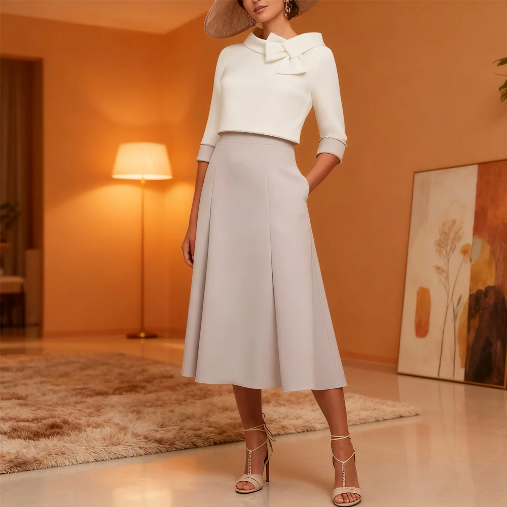 Elegant Three Quarter Mother of Bride Dresses for Women Tea Length Wedding Party Gown 2025 Summer Jersey Robe De Soirée New