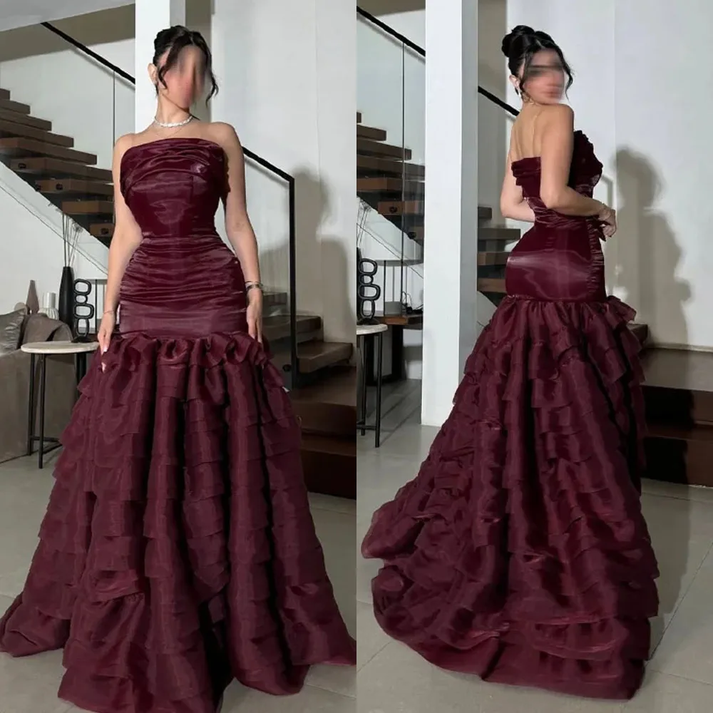 Customized High Quality Floor Length Zipper Women Wrinkle Sleeveless Strapless فستان سهره ٢٠٢٥ Vestidos De Ocasião Sob Medida