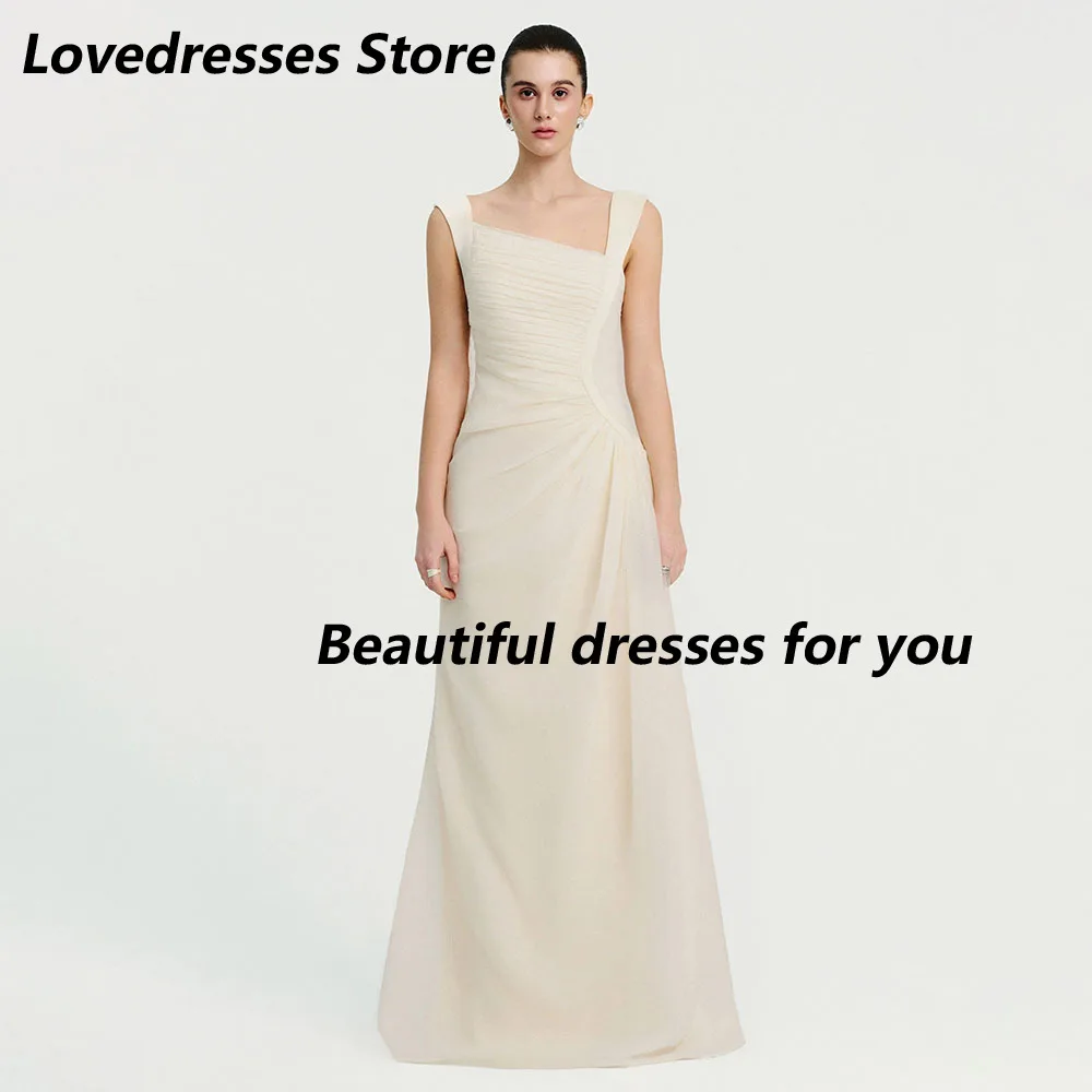Customized Jersey Strap Asymmetrical Pleated Evening Dresses Square Neck Sleeveless Classsic Floor-length Formal Prom Gown