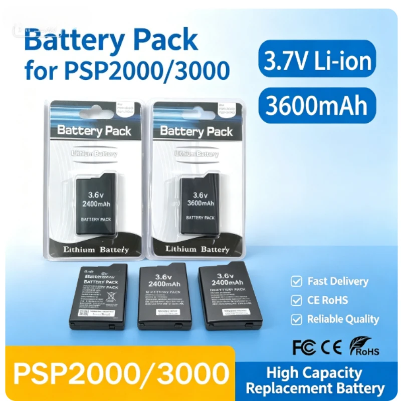 3600mAh for SONY PSP2000 Handheld Game Console Backup Battery Pack 2400mAh for SONY PS Lite PSP-2000 PSP-3000 PSP-3004 Batteries