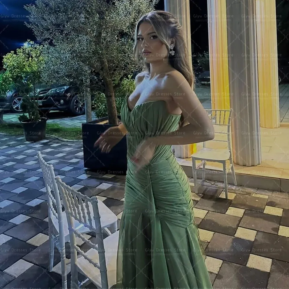 Giyu Olive Green Women Evening Dresses Customized A Line Pleated Strapless Chiffon Party Dress for Banquet Formal Occasion Gown