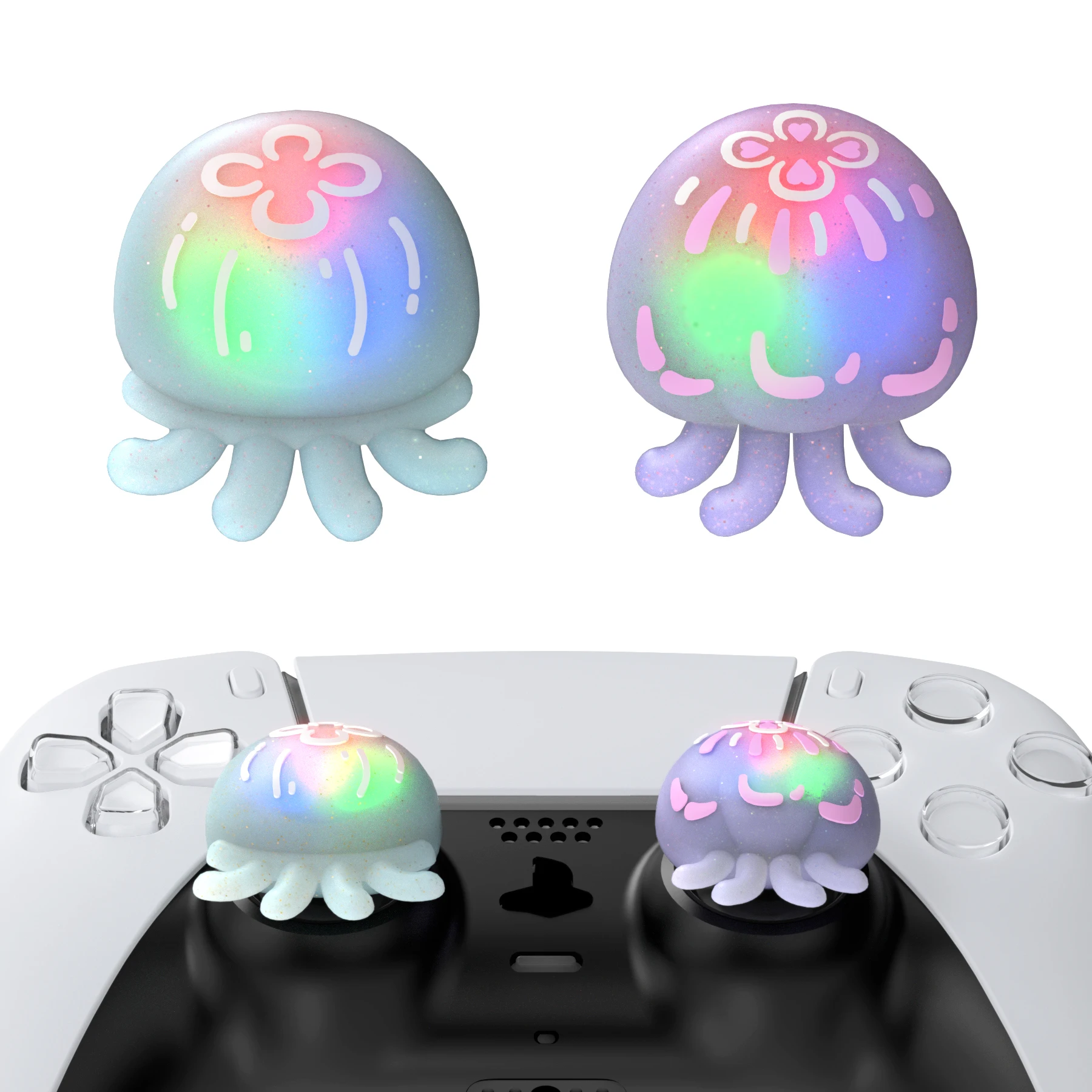 PlayVital Cute Universal Illuminated LED Thumbstick for PS5/PS4, Xbox Series X/S & Xbox One & Switch Pro, Kawaii Joystick