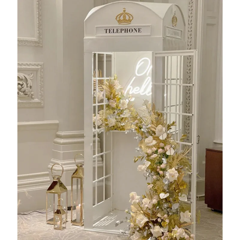 custom.Wedding Decor Custom London Telephone Box Audio Guestbook with Flowers British White Telephone Booth