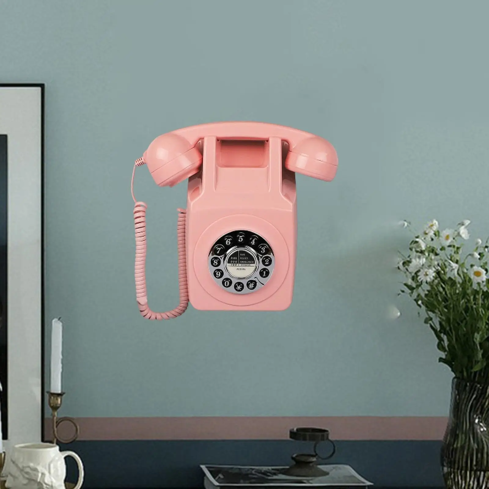 Wall Telephone Creative Decoration European Style Ornament Corded Landline Phone Wall Mount for Home Indoor Kitchen Decor Bar