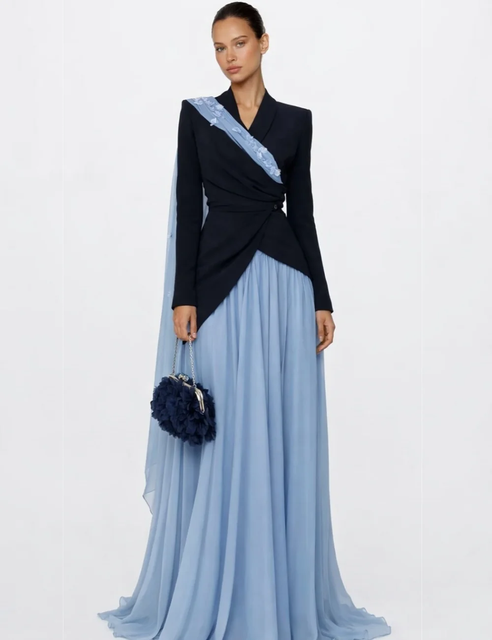 Customized Simple Jersey Pleat A-line V-neck Long Bespoke Occasion Prom Dresses Sizes Available Matching