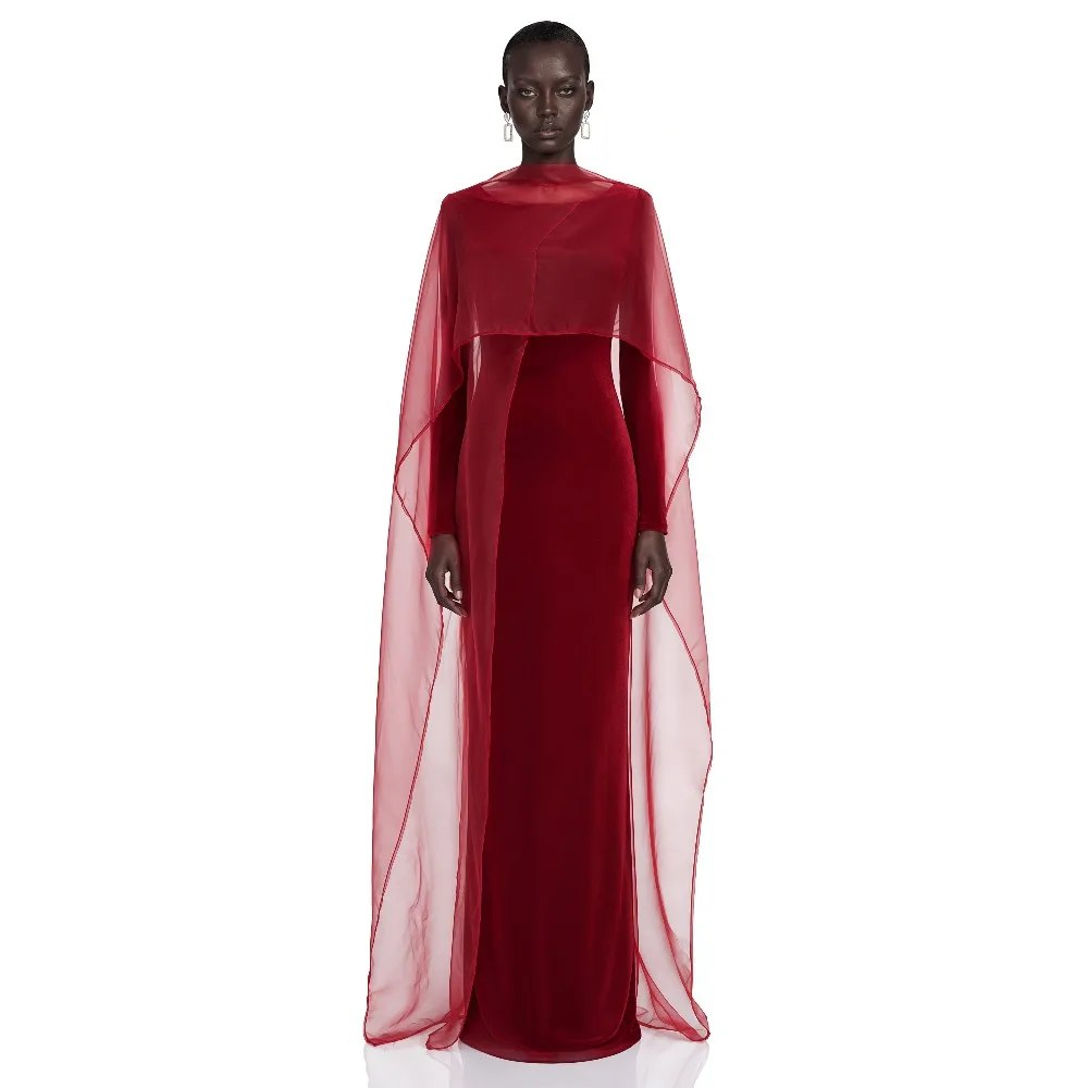 Customized Velvet Evening Dresses 2Pcs Set Long Party Dress with Cape Maxi Modern Elegant Prom Gowns for Women 2026 Bespoke